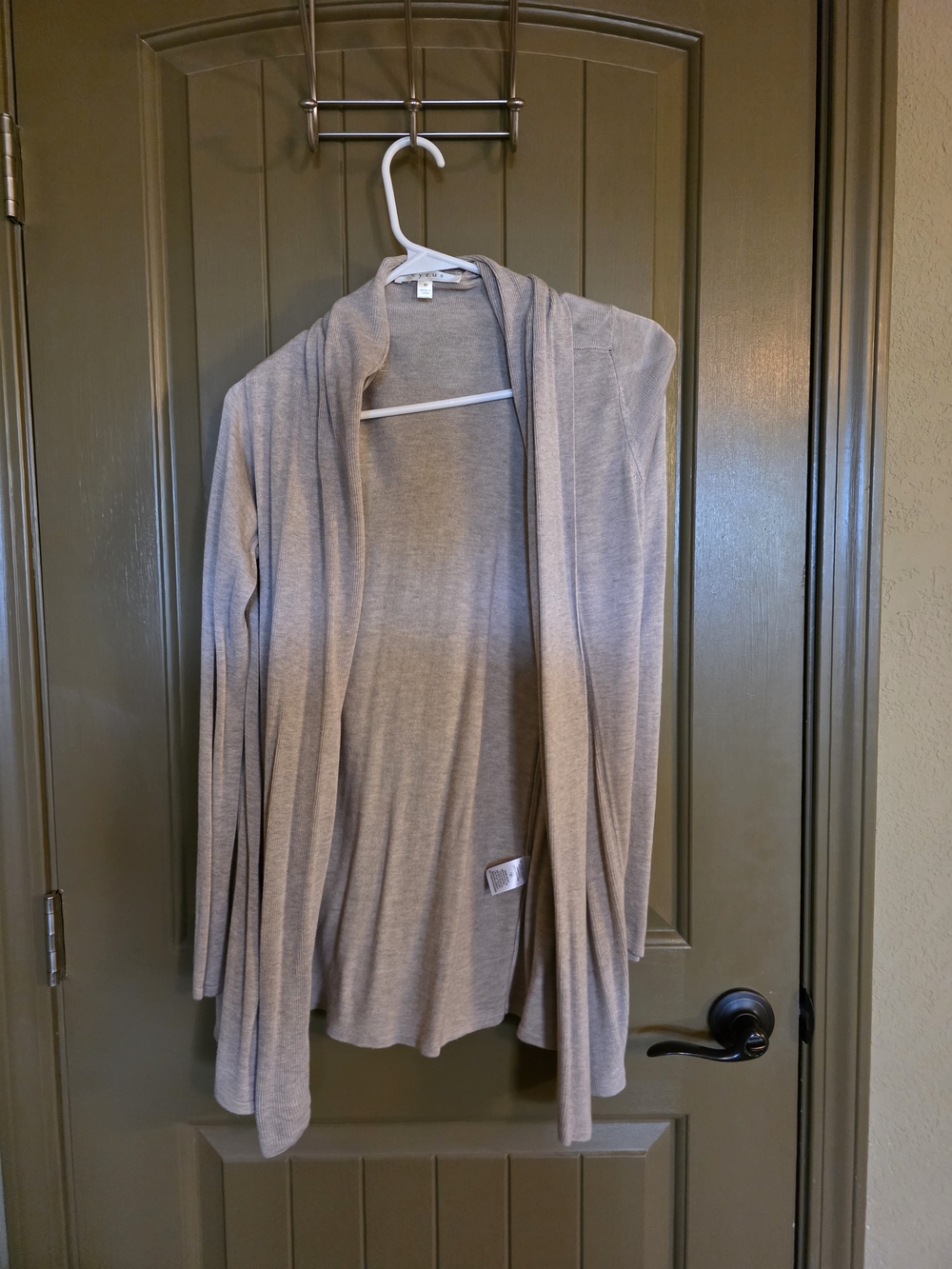 Cyrus Open-Front Taupe Draped Cardigan